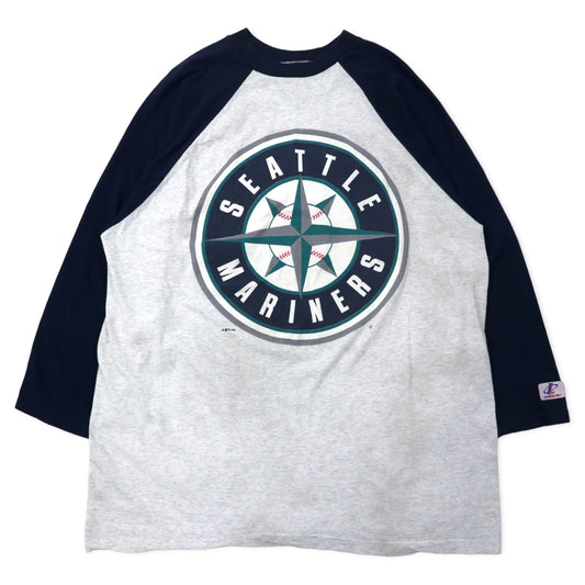 USA製 90年代 LOGO ATHLETIC MLB ラグランスリーブ Tシャツ XL グレー ネイビー コットン マリナーズ ビッグサイズ