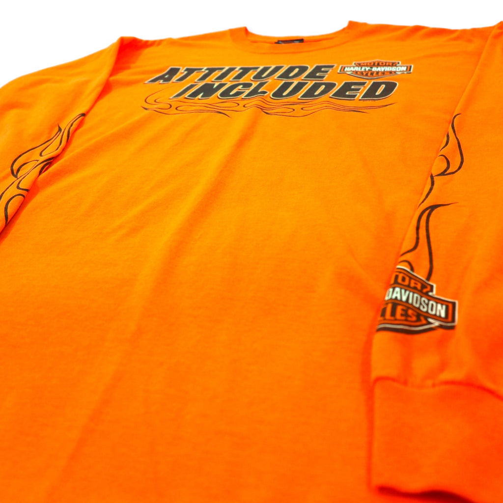 HARLEY DAVIDSON ファイヤーパターン ロングスリーブ Tシャツ ロンT XL オレンジ コットン ATTITUDE INCLUDED ビッグサイズ