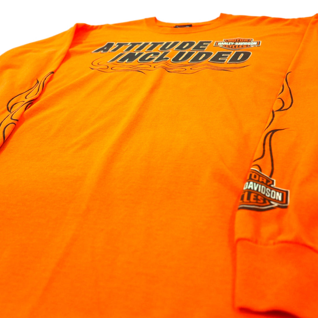 HARLEY DAVIDSON ファイヤーパターン ロングスリーブ Tシャツ ロンT XL オレンジ コットン ATTITUDE INCLUDED ビッグサイズ