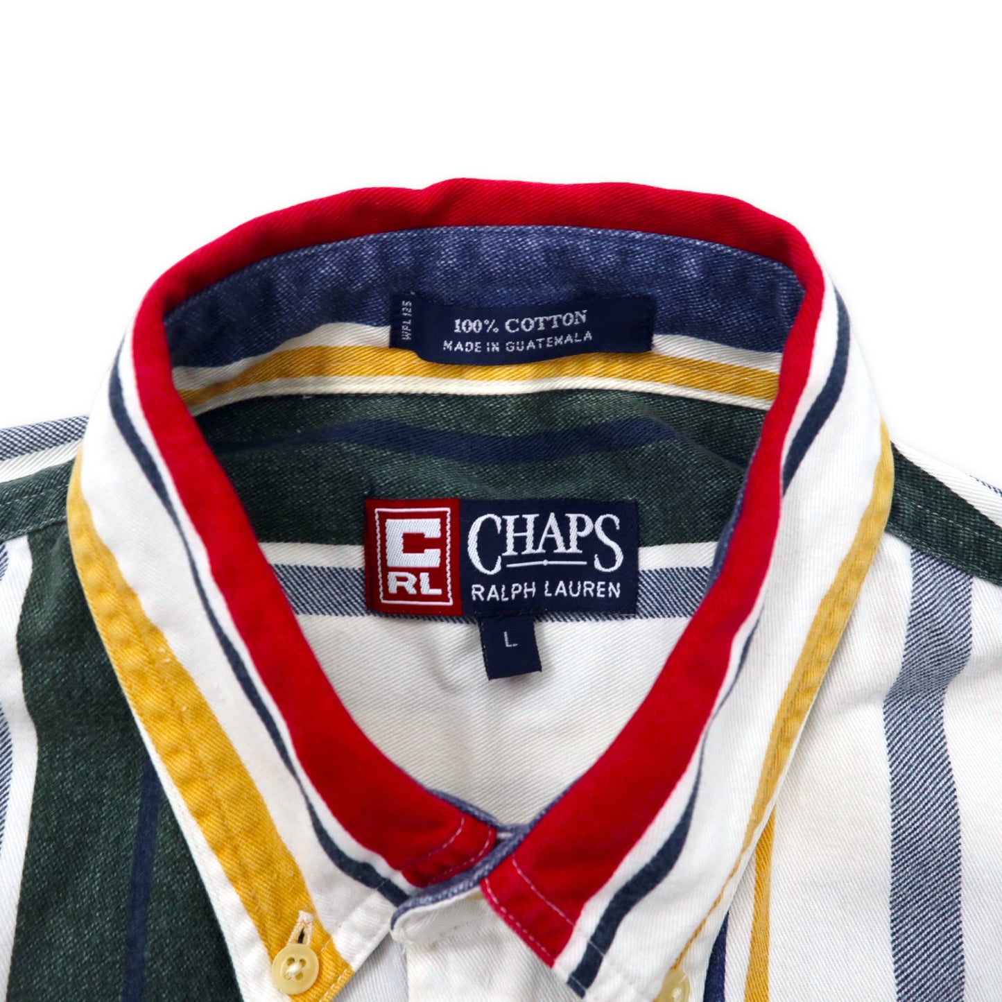 CHAPS RALPH LAUREN 90年代 マルチストライプ ボタンダウンシャツ 半袖 L マルチカラー コットン ビッグサイズ