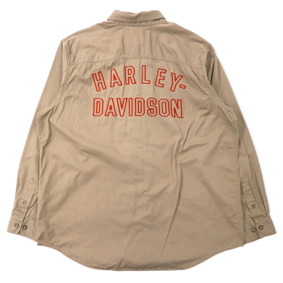 HARLEY DAVIDSON Back Logo Embroidery Cotton Twill Shirt 2XL Beige Big Size