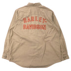 HARLEY DAVIDSON Back Logo Embroidery Cotton Twill Shirt 2XL Beige Big Size
