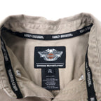 HARLEY DAVIDSON Back Logo Embroidery Cotton Twill Shirt 2XL Beige Big Size