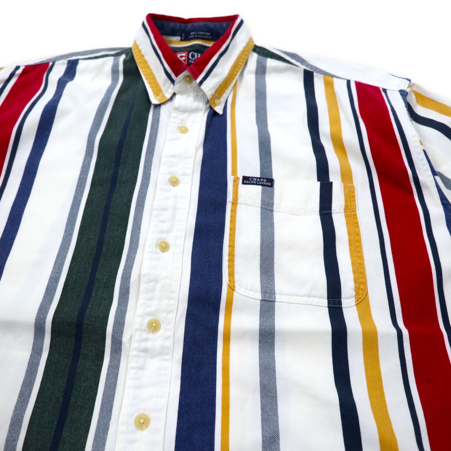 CHAPS RALPH LAUREN 90年代 マルチストライプ ボタンダウンシャツ 半袖 L マルチカラー コットン ビッグサイズ