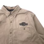 HARLEY DAVIDSON Back Logo Embroidery Cotton Twill Shirt 2XL Beige Big Size