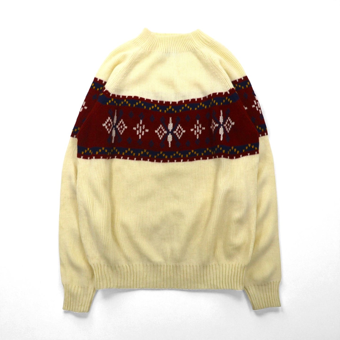 J.C.PENNEY 80年代 モックネック ニット セーター XL 生成り アクリル ノルディック柄