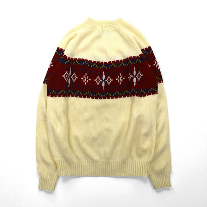 J.C.PENNEY 80年代 モックネック ニット セーター XL 生成り アクリル ノルディック柄