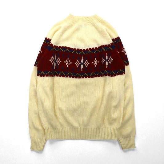 J.C.PENNEY 80年代 モックネック ニット セーター XL 生成り アクリル ノルディック柄