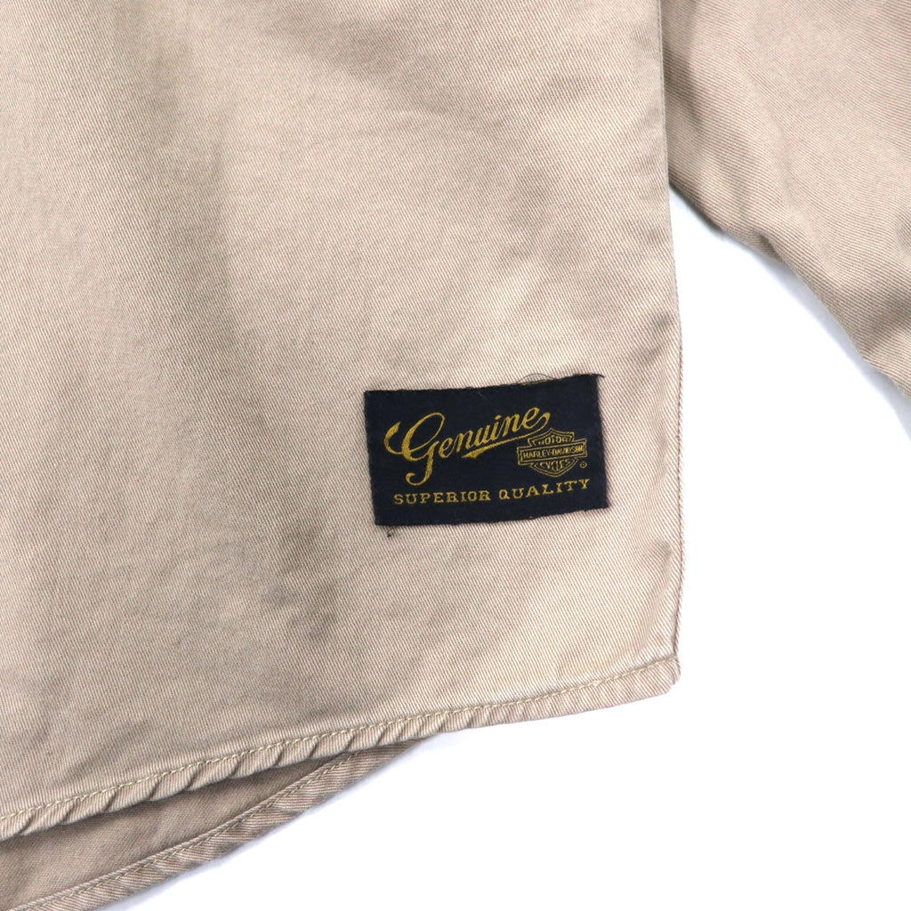 HARLEY DAVIDSON Back Logo Embroidery Cotton Twill Shirt 2XL Beige Big Size