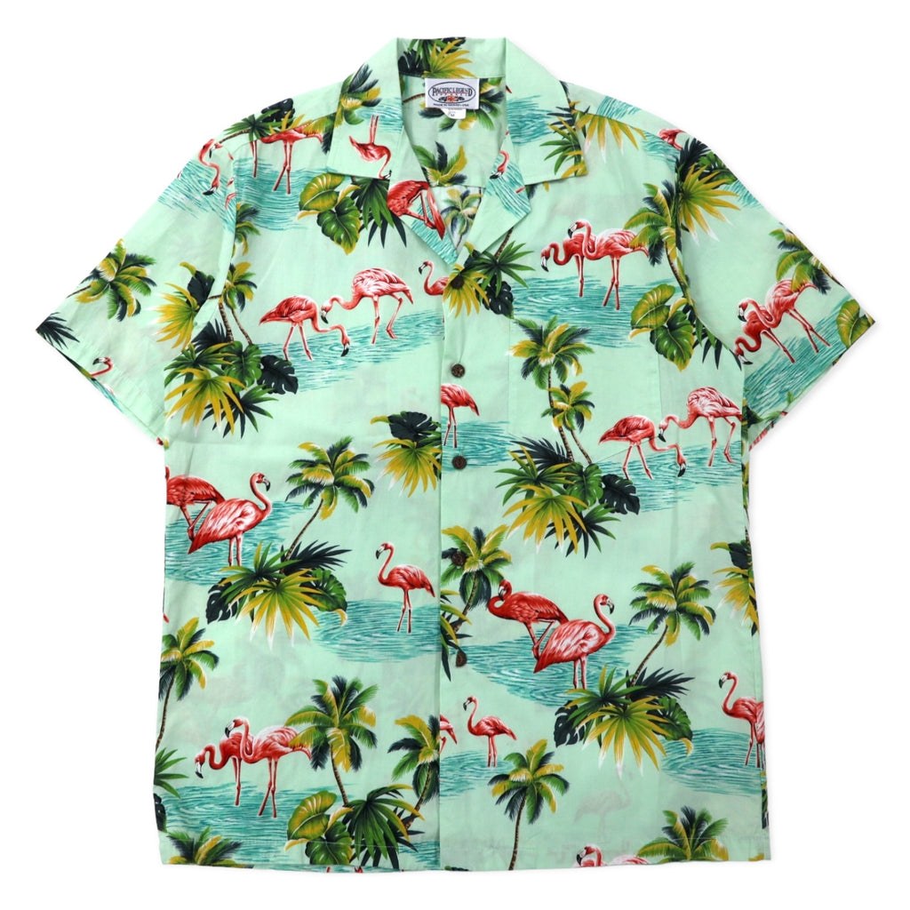 日本然リトテ-古着オンライン-ハワイ ( USA製 ) 90年代 PACIFIC LEGEND オープンカラー アロハシャツ M グリーン コットン 総柄 フラミンゴ ビーチ-Hawaii (USA Made) 90's PACIFIC LEGEND Open collar Hawaiian Shirt M Green Cotton Patterned Flamingo Beach