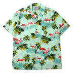 日本然リトテ-古着オンライン-ハワイ ( USA製 ) 90年代 PACIFIC LEGEND オープンカラー アロハシャツ M グリーン コットン 総柄 フラミンゴ ビーチ-Hawaii (USA Made) 90's PACIFIC LEGEND Open collar Hawaiian Shirt M Green Cotton Patterned Flamingo Beach