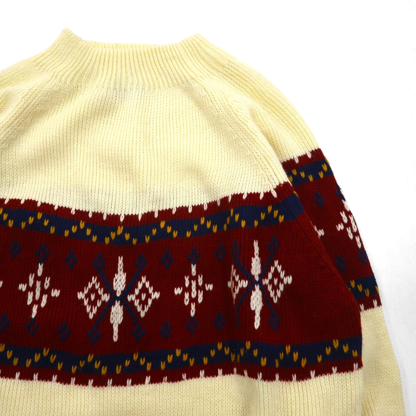 J.C.PENNEY 80年代 モックネック ニット セーター XL 生成り アクリル ノルディック柄
