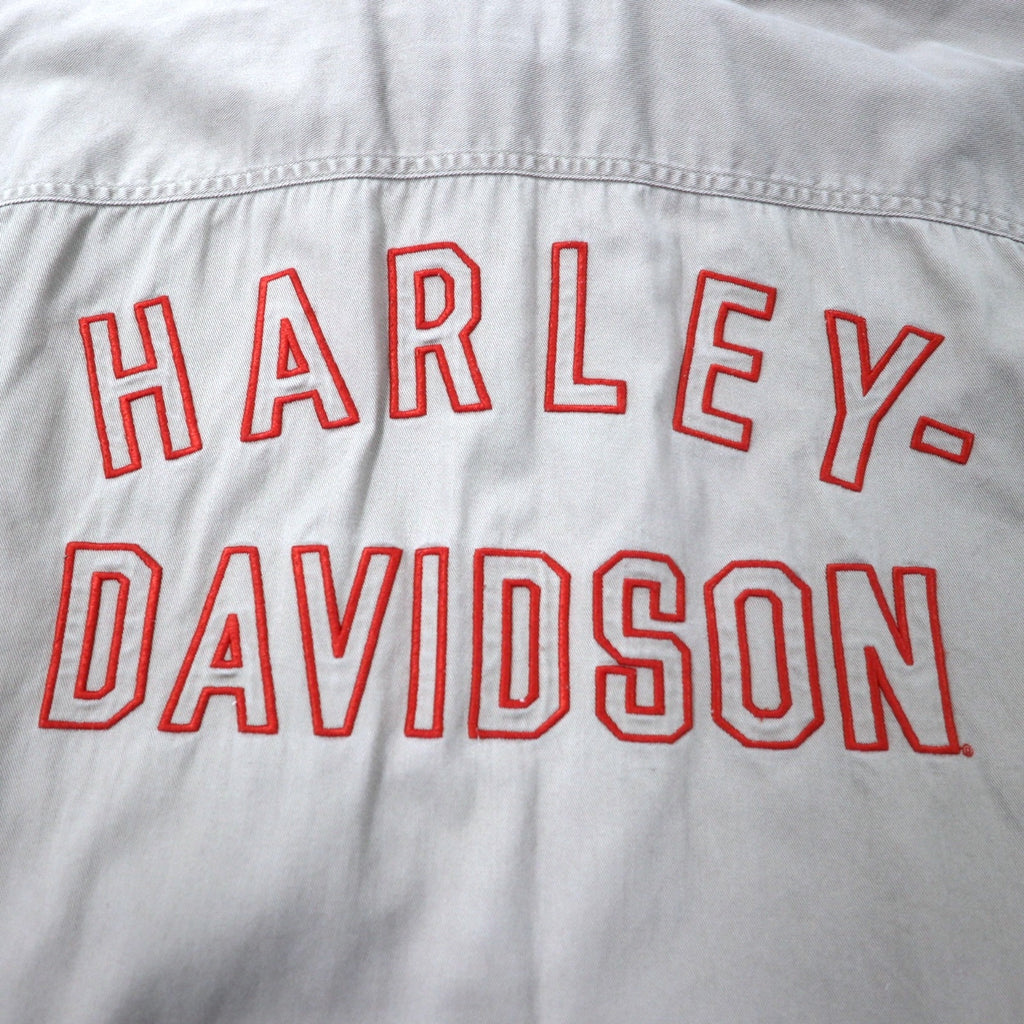 HARLEY DAVIDSON Back Logo Embroidery Cotton Twill Shirt 2XL Beige Big Size