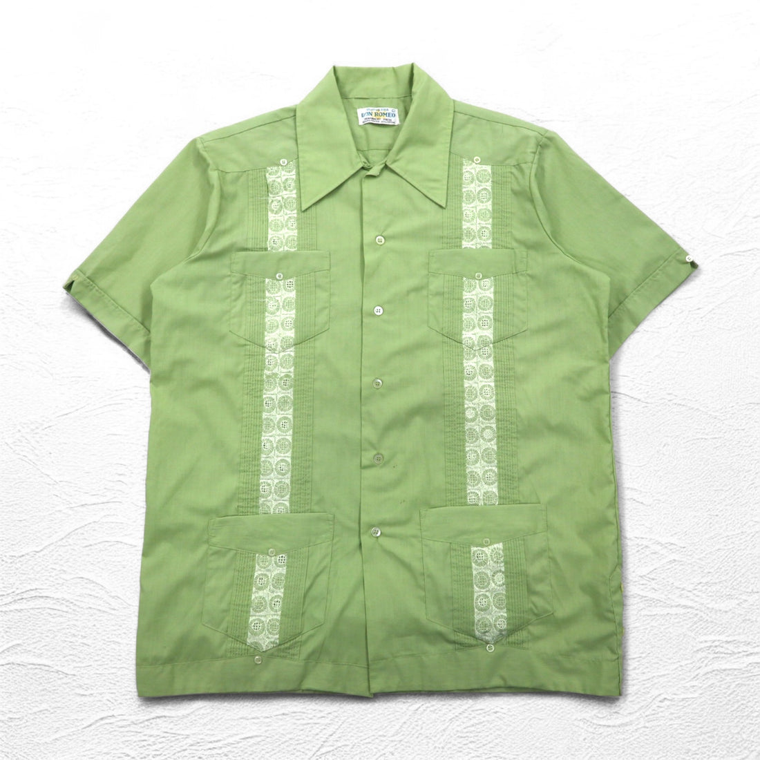 70年代 DON ROMEO キューバシャツ L グリーン ポリエステル コットン マルチポケット