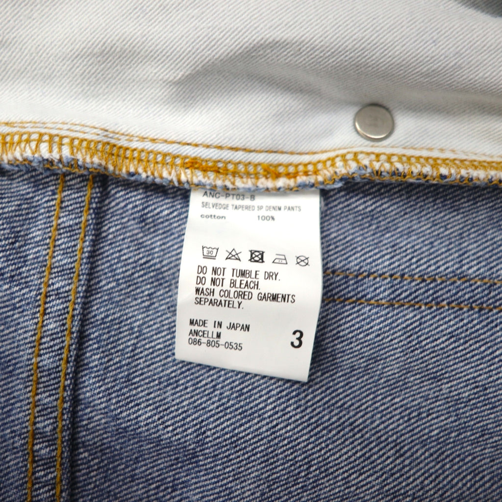 ANCELLM セルビッヂ テーパード デニムパンツ SELVEDGE TAPERED 5P DENIM PANTS L インディゴ ヴィンテージ加工 ANC-PT03-B