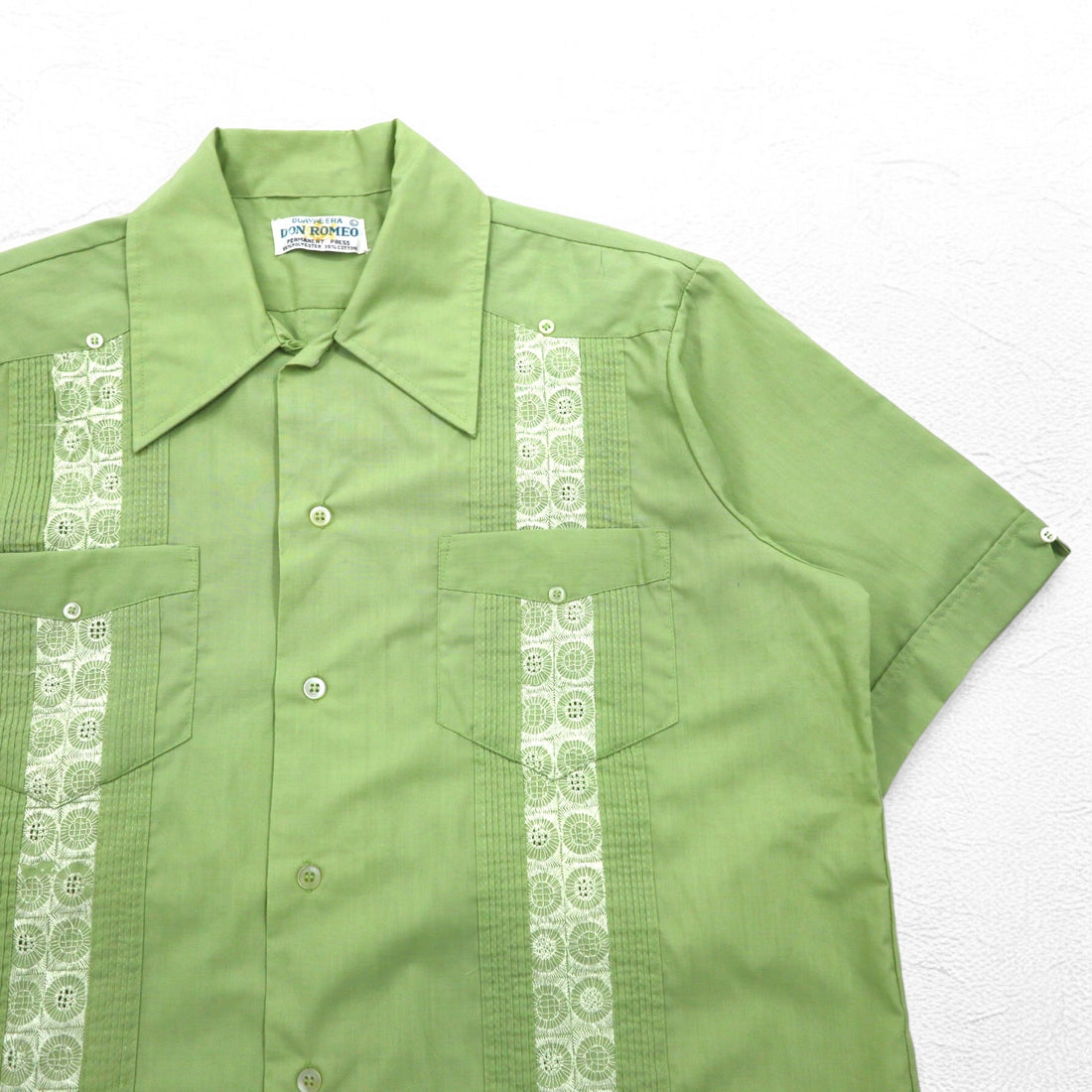 70年代 DON ROMEO キューバシャツ L グリーン ポリエステル コットン マルチポケット