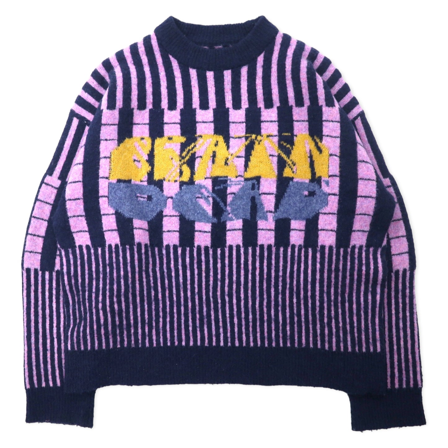 BRAIN DEAD ロゴモチーフ モックネック ニット セーター L パープル ネイビー マルチストライプ アクリル VARIED STRIPE MOCK NECK SWEATER