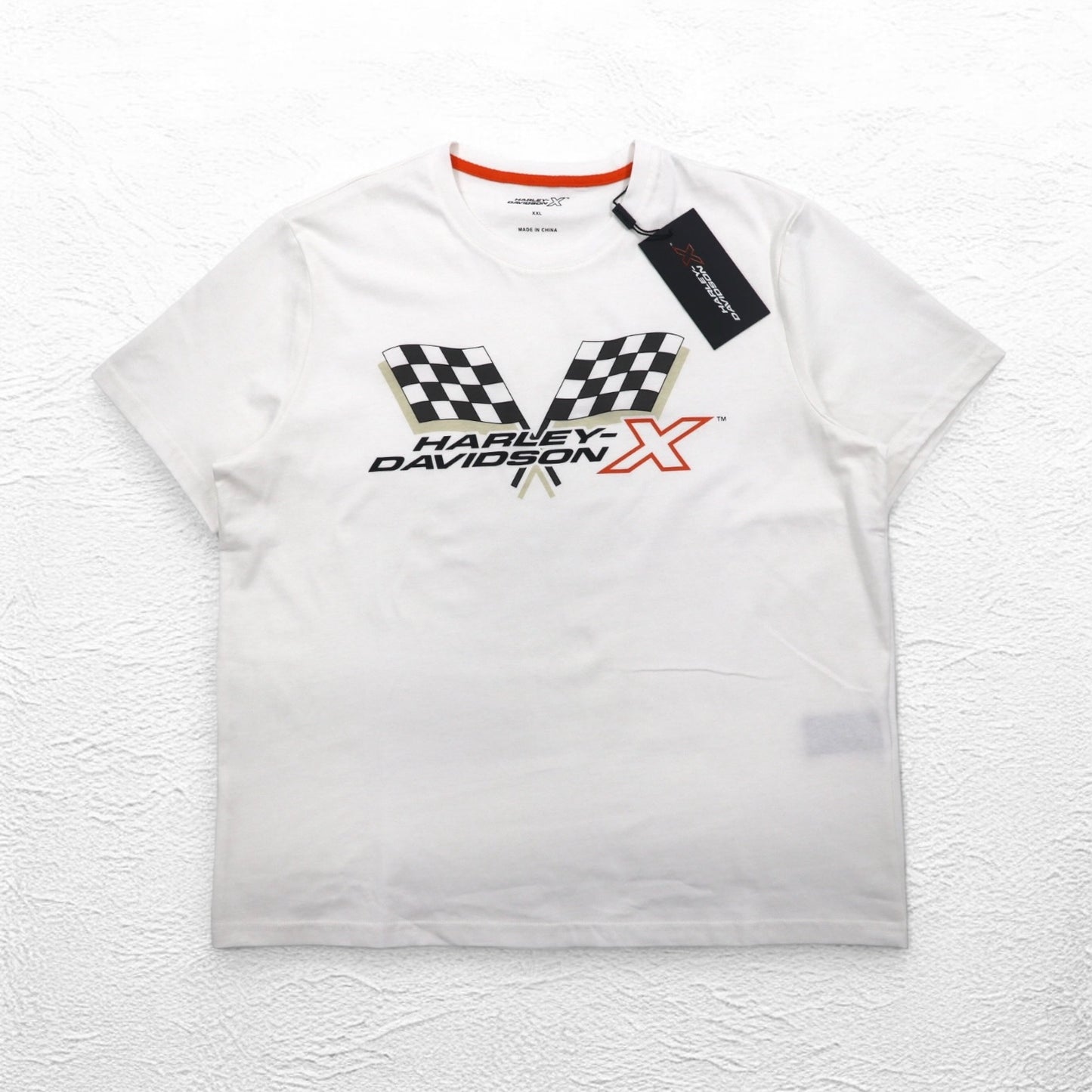 HARLEY DAVIDSON フラッグチェック プリント Tシャツ 2XL ホワイト コットン 未使用品