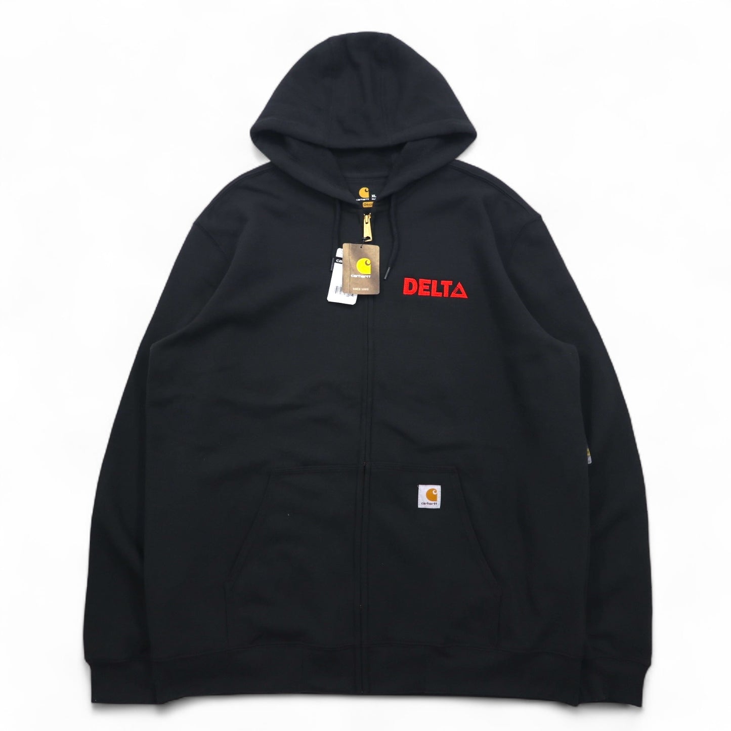 Carhartt フルジップパーカー XL ブラック 裏起毛 DELTA 刺繍 MIDWEIGHT HOODED ZIPFRONT SWEAT K122 メキシコ製 未使用品