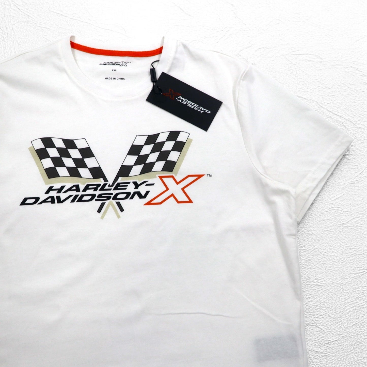 HARLEY DAVIDSON フラッグチェック プリント Tシャツ 2XL ホワイト コットン 未使用品