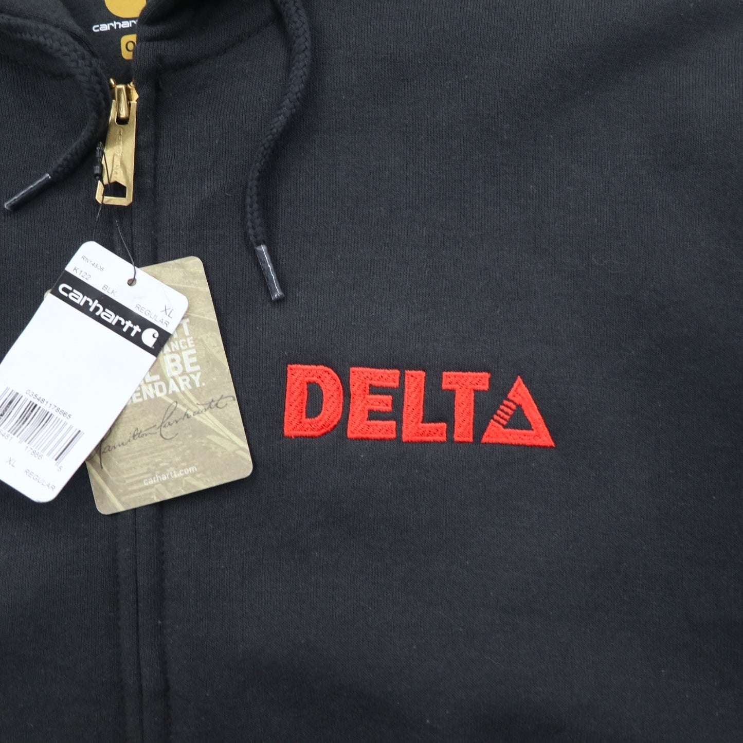 Carhartt フルジップパーカー XL ブラック 裏起毛 DELTA 刺繍 MIDWEIGHT HOODED ZIPFRONT SWEAT K122 メキシコ製 未使用品