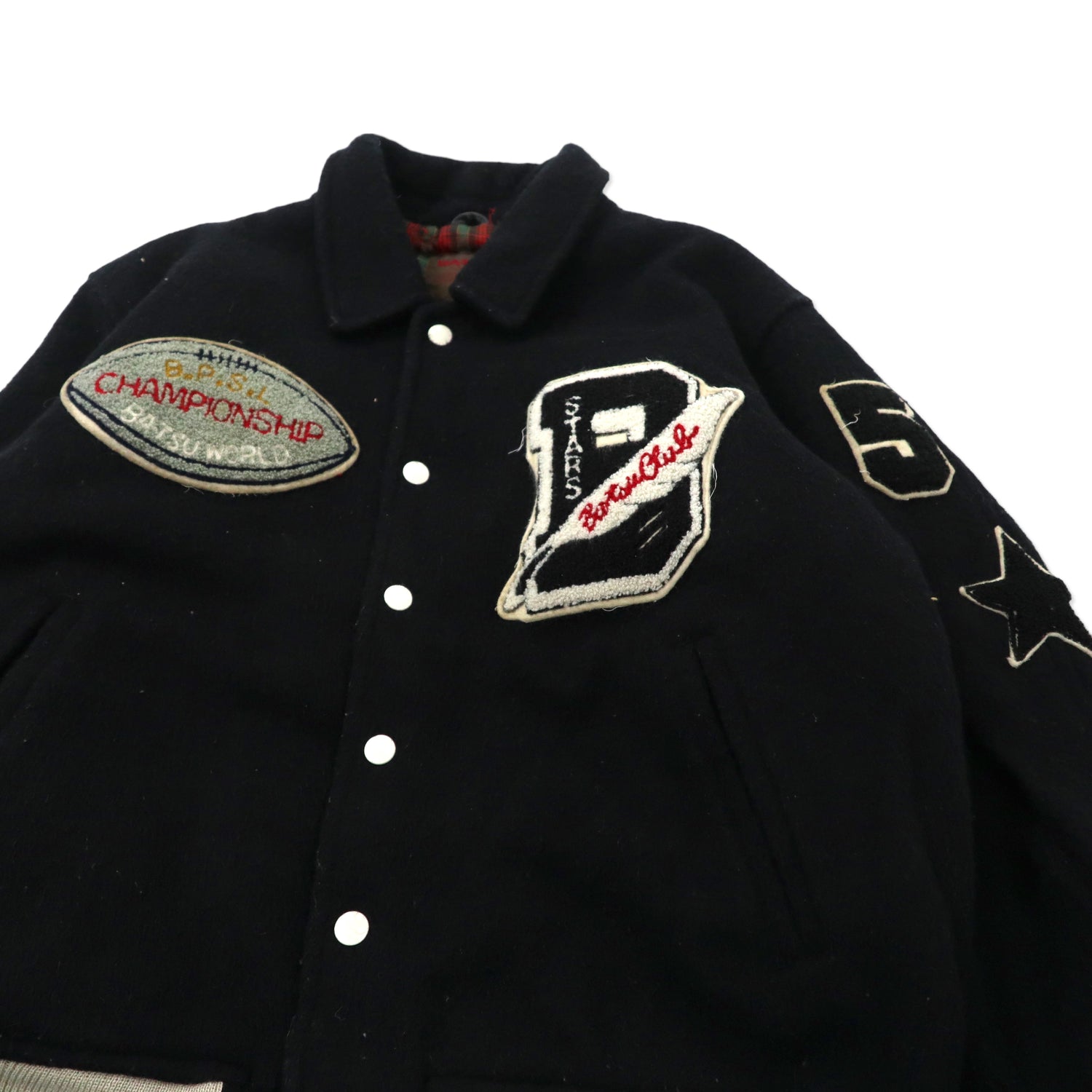 BA-TSU 90's Varsity Jacket M Black Wool Patch Japan Made – 日本然