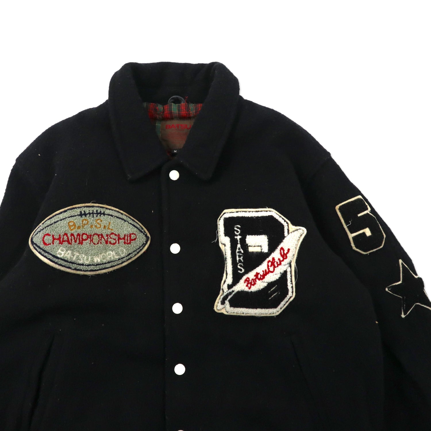 BA-TSU 90's Varsity Jacket M Black Wool Patch Japan Made – 日本然