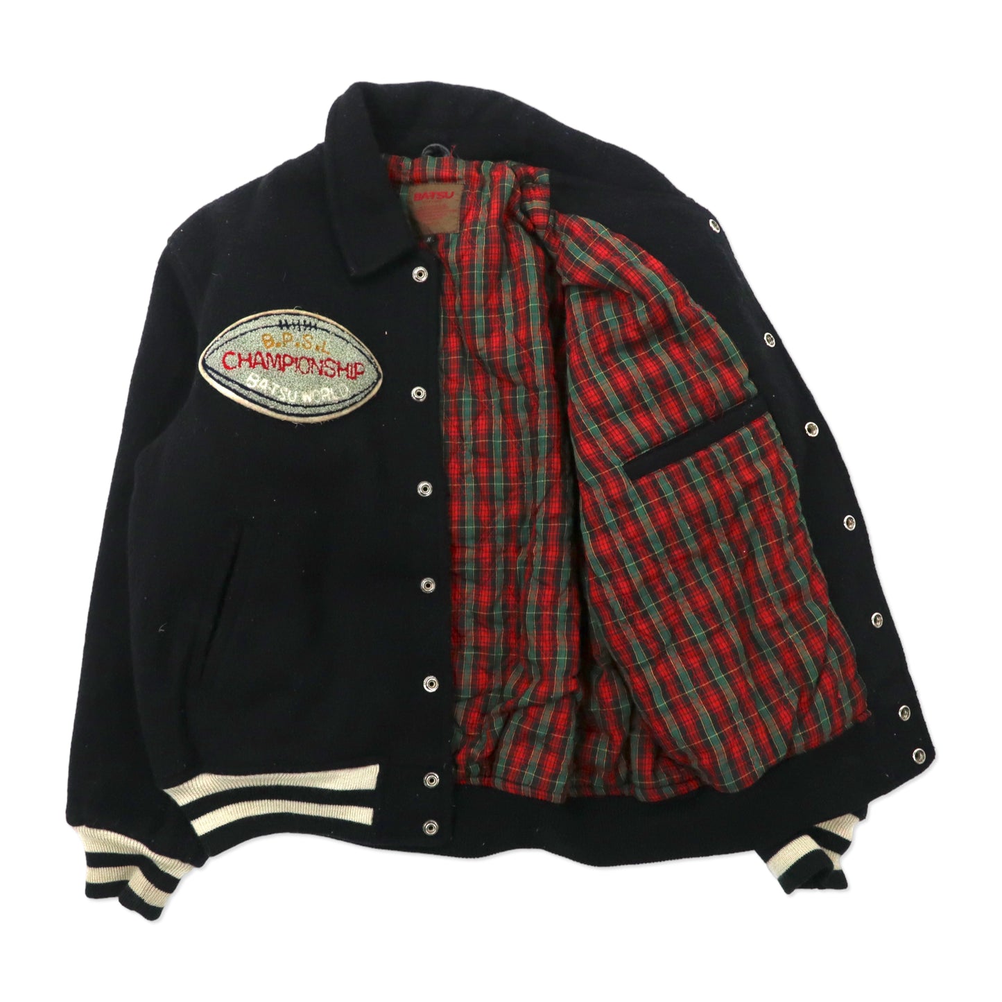 BA-TSU 90's Varsity Jacket M Black Wool Patch Japan Made – 日本然