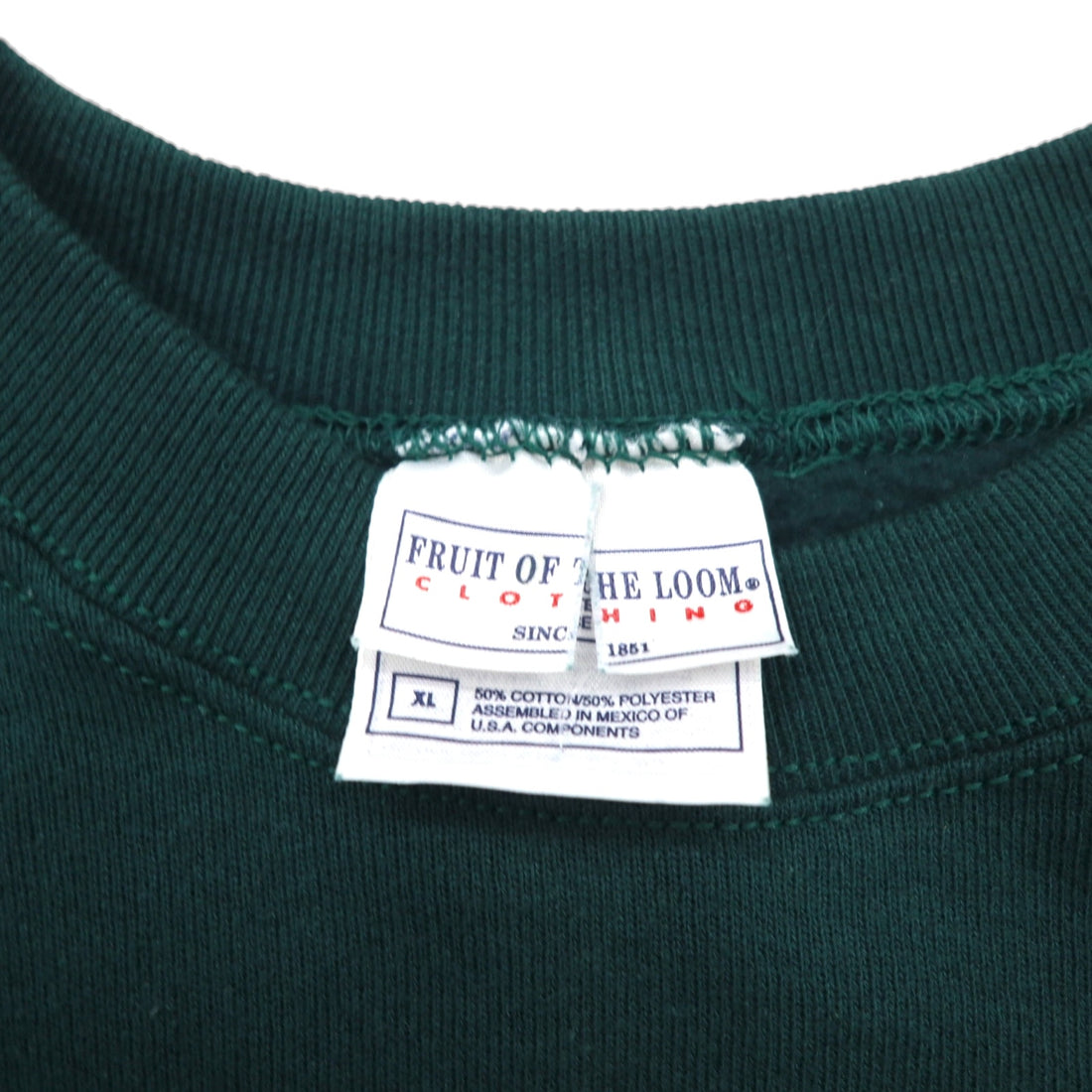 FRUIT OF THE LOOM Blank Sweatshirt, XL, Green, Solid Cotton, Fleece Lining