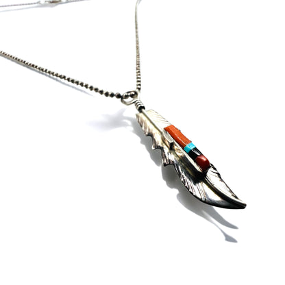 Navajo Indian Jewelry Feather Necklace インレイ フェザー ネックレス ペンダント BARNFY STERLING シルバー ポールチェーン