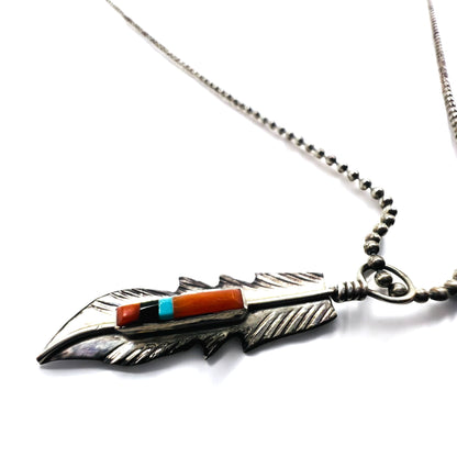 Navajo Indian Jewelry Feather Necklace インレイ フェザー ネックレス ペンダント BARNFY STERLING シルバー ポールチェーン