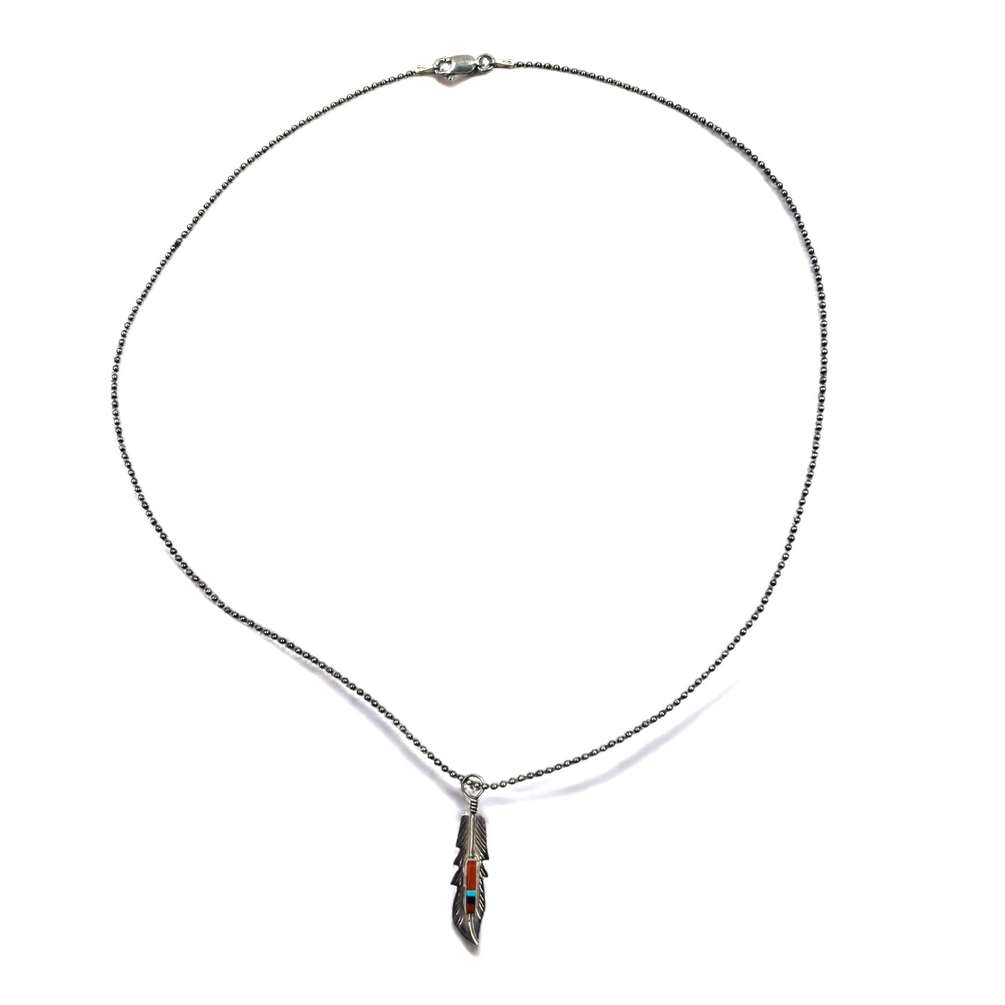 Navajo Indian Jewelry Feather Necklace インレイ フェザー ネックレス ペンダント BARNFY STERLING シルバー ポールチェーン