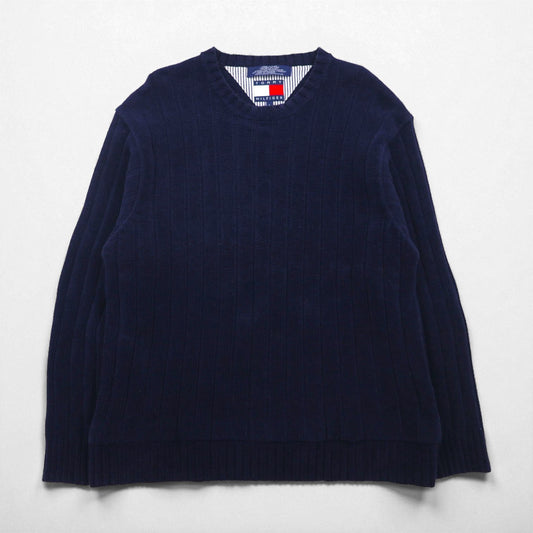 TOMMY HILFIGER リブニット クルーネック セーター L ネイビー コットン