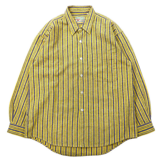 日本然リトテ-古着オンライン-Raiding Road オーバーサイズ ストライプシャツ FREE イエロー グレー コットン 日本製-RAIDING ROAD Over -size Striped Shirt FREE Yellow Gray Cotton Japan MADE