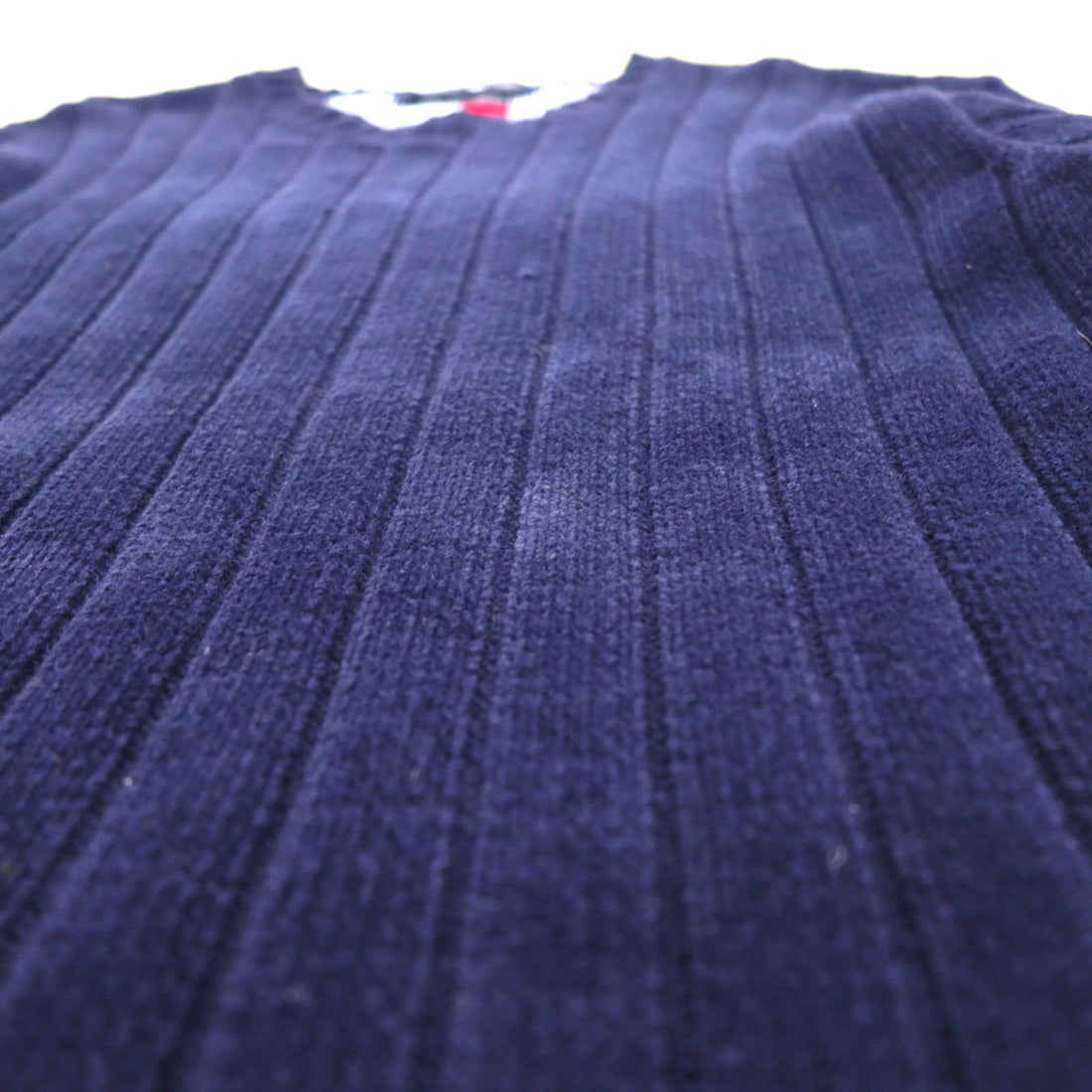 TOMMY HILFIGER リブニット クルーネック セーター L ネイビー コットン