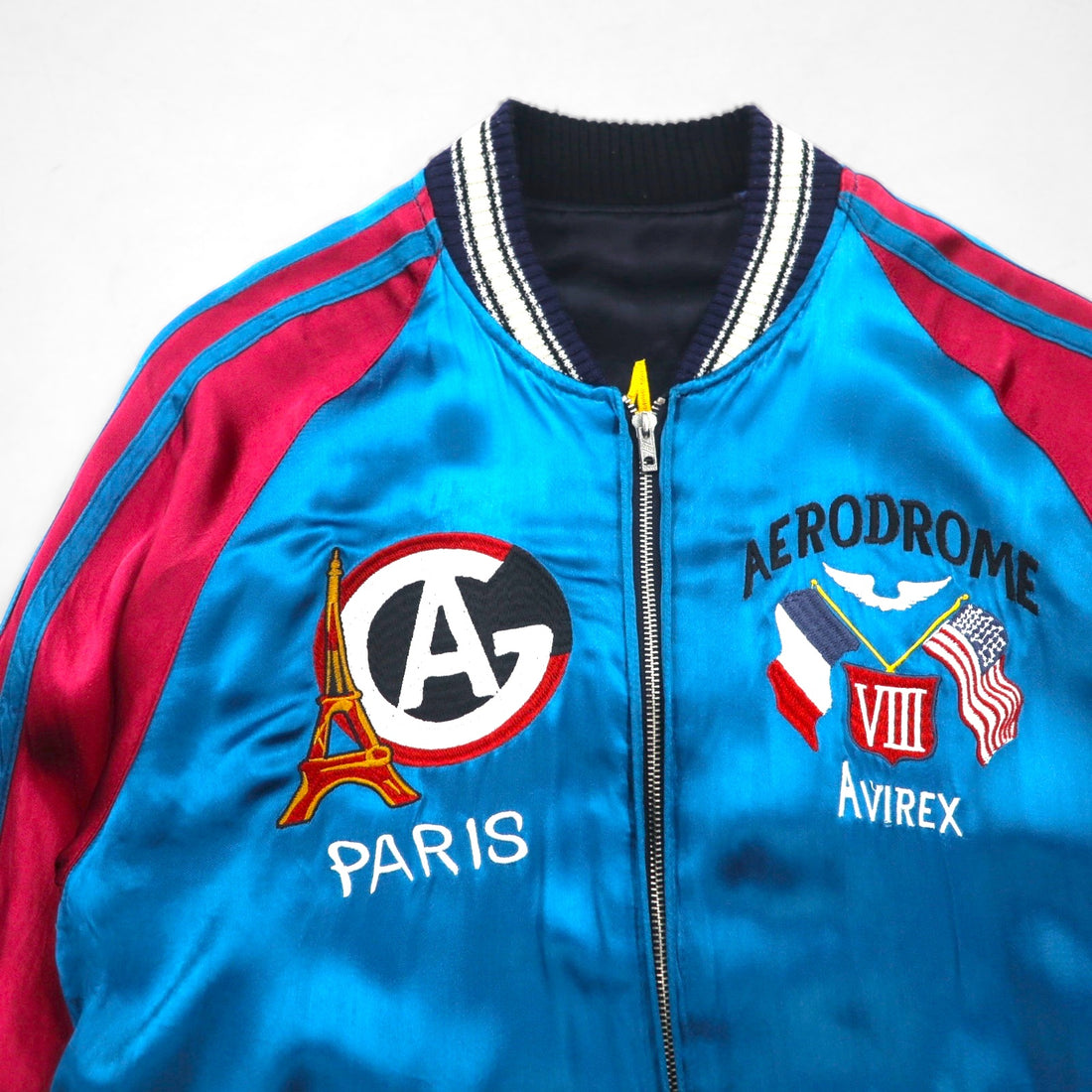 AVIREX Reversible Satin Sukajan Souvenir Jacket, Size L, Black/Blue, Rayon with Embroidery, 6112012