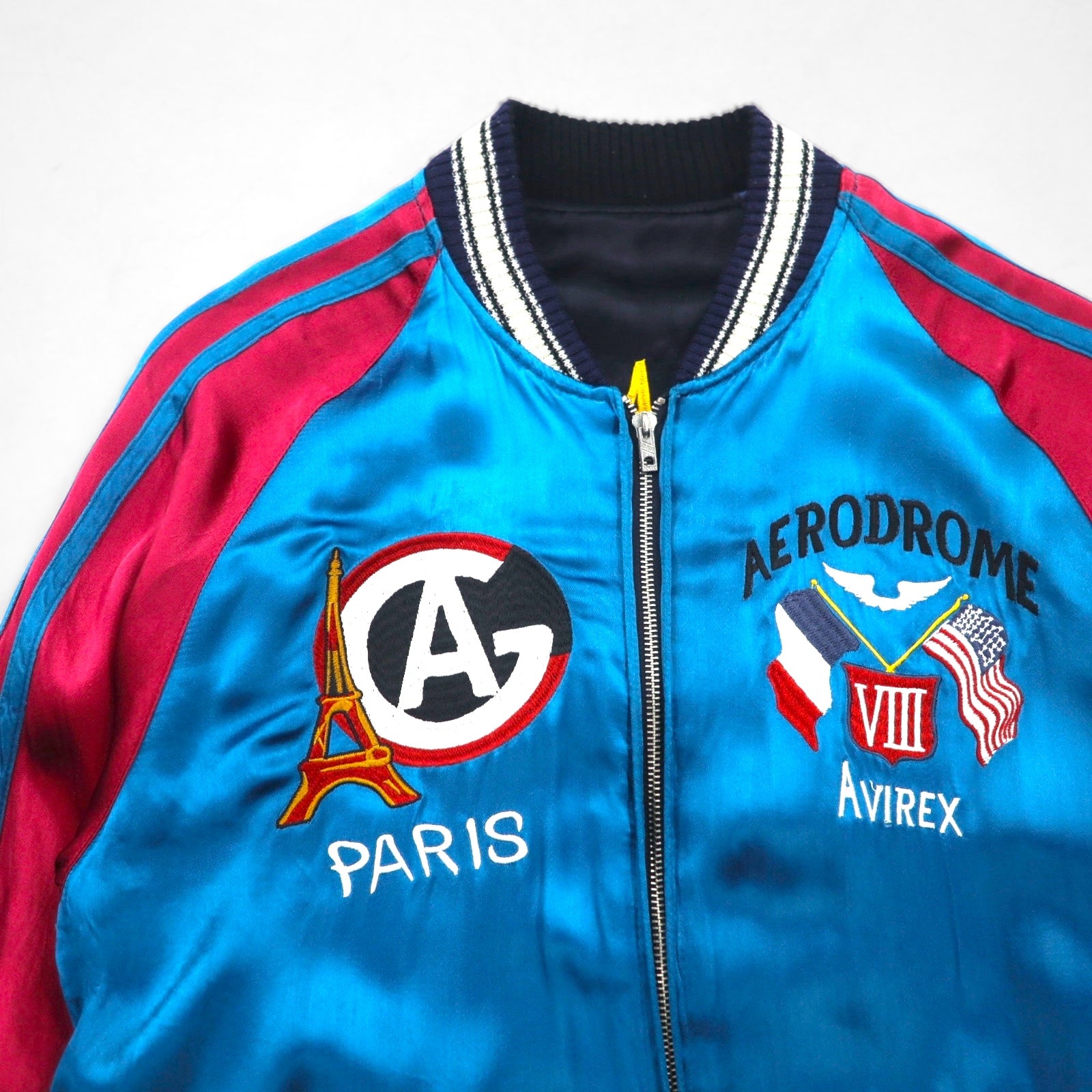 AVIREX Reversible Satin Sukajan Souvenir Jacket, Size L, Black/Blue, Rayon with Embroidery, 6112012