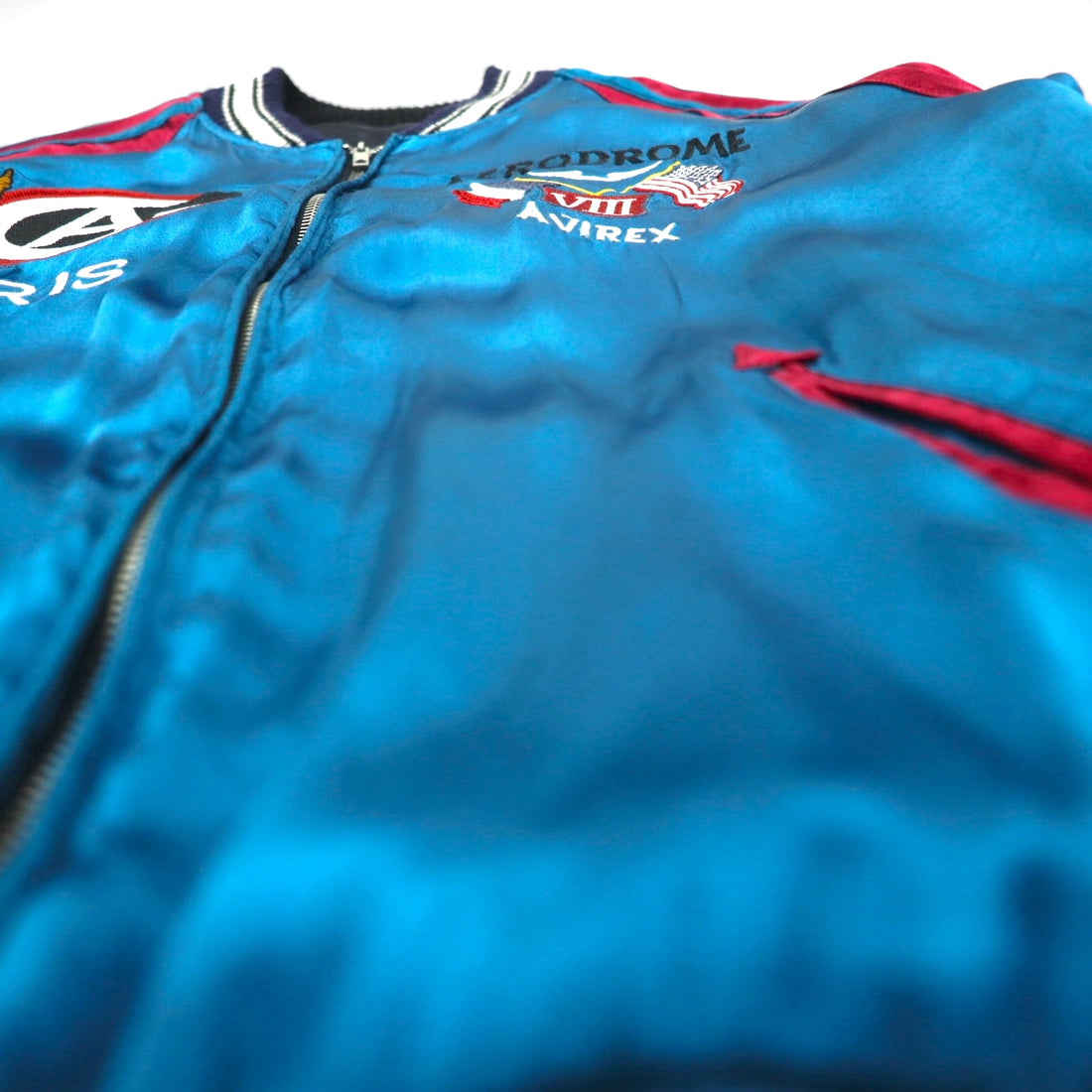 AVIREX Reversible Satin Sukajan Souvenir Jacket, Size L, Black/Blue, Rayon with Embroidery, 6112012