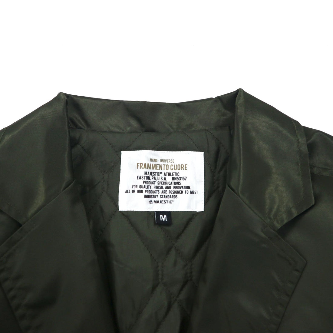 MAJESTIC × FRAMMENTO CUORE ナイロン テーラードジャケット M カーキ 中綿 XM23-MAJ-0009-GRN6 nano universe 別注