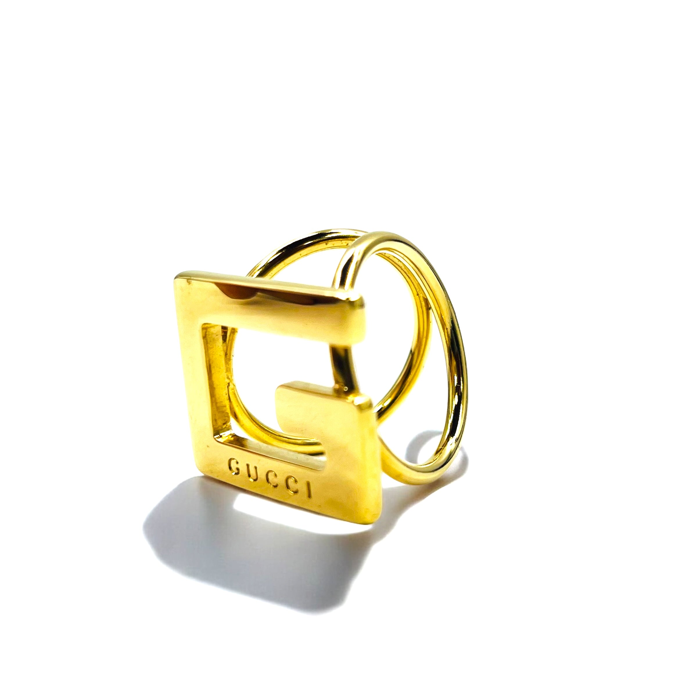 GUCCI Italian made G logo scarf ring in gold metal