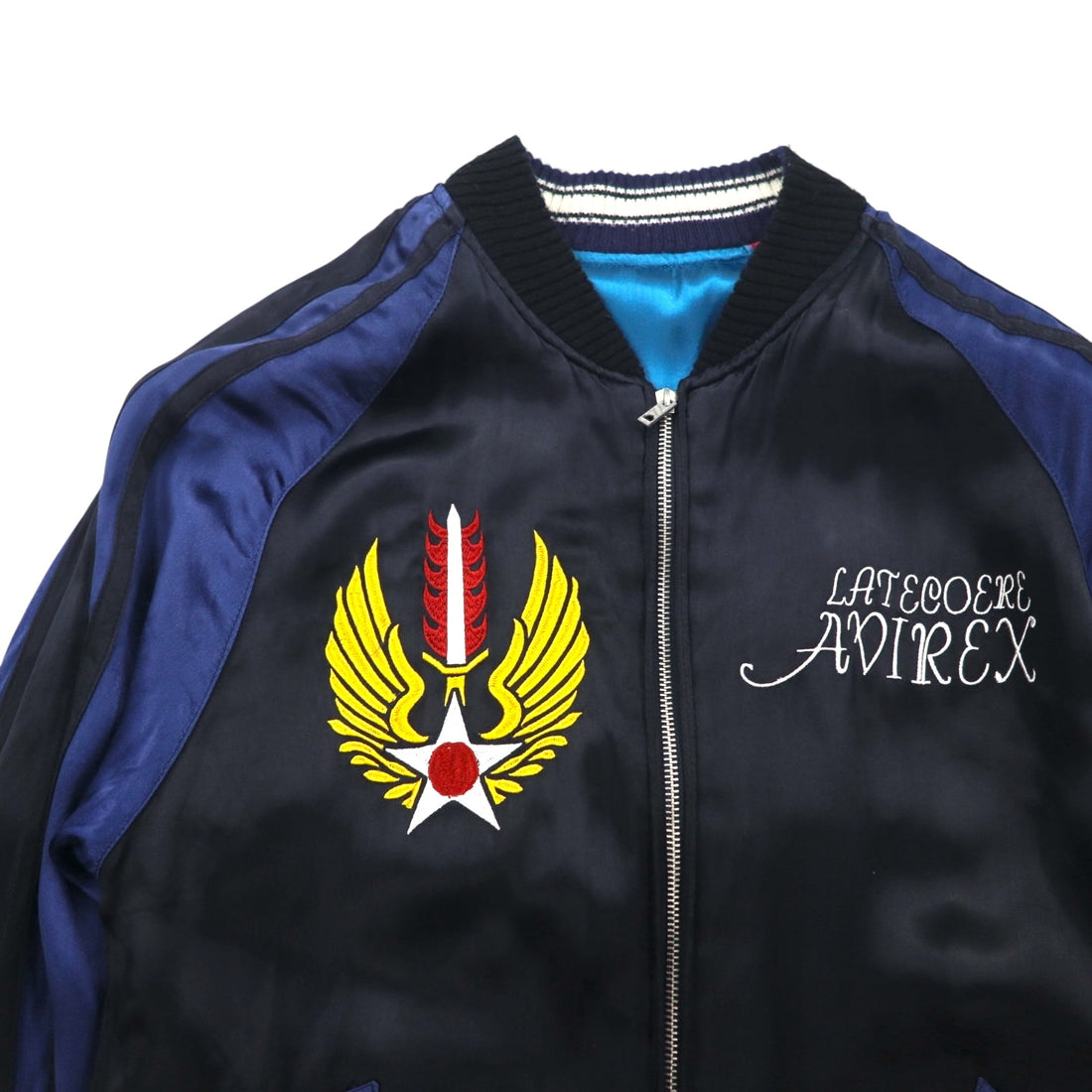 AVIREX Reversible Satin Sukajan Souvenir Jacket, Size L, Black/Blue, Rayon with Embroidery, 6112012