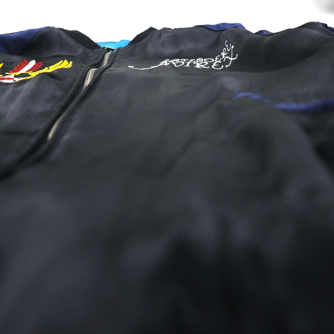 AVIREX Reversible Satin Sukajan Souvenir Jacket, Size L, Black/Blue, Rayon with Embroidery, 6112012