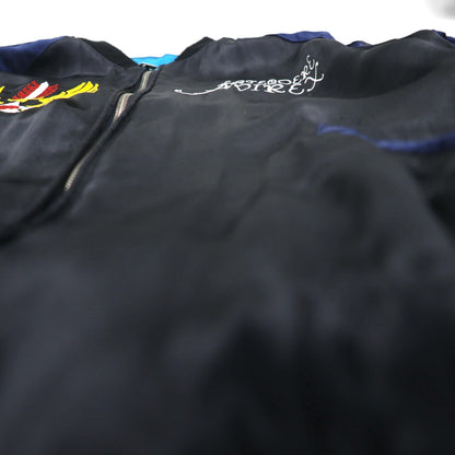 AVIREX リバーシブル サテン スカジャン スーベニアジャケット L ブラック ブルー レーヨン 刺繍 6112012