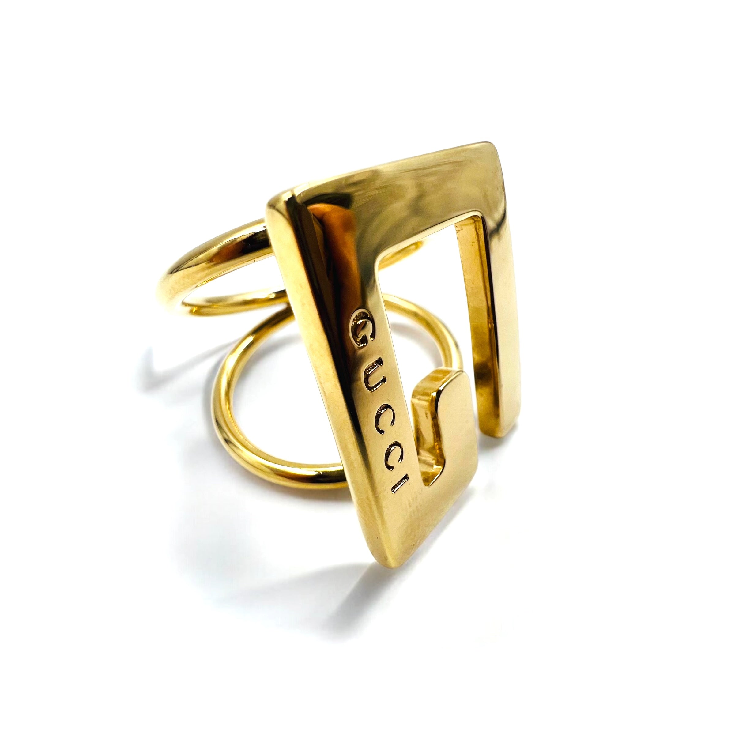GUCCI Italian made G logo scarf ring in gold metal