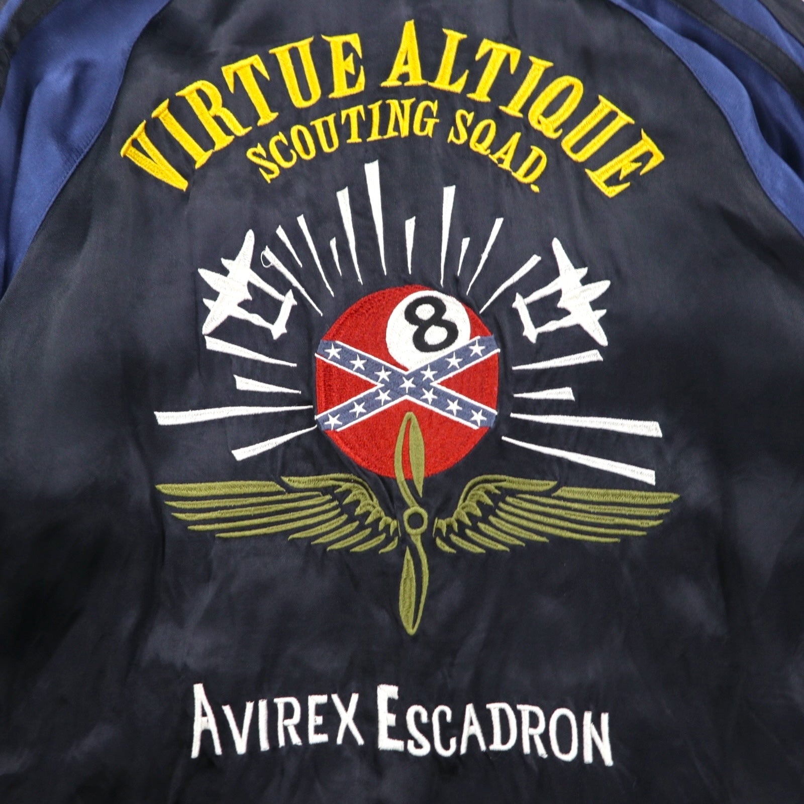 AVIREX Reversible Satin Sukajan Souvenir Jacket, Size L, Black/Blue, Rayon with Embroidery, 6112012