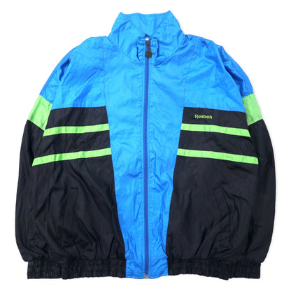 日本然リトテ-古着オンライン-Reebok 90年代 ナイロンジャケット ジャージ M ブルー ポリエステル バックロゴ刺繍-Reebok 90's Windbreaker Jersey M Blue Polyester Back Logo Embroidery