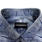 EMPORIO ARMANI 総柄 ドレスシャツ S ネイビー コットン チュニジア製
