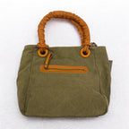 Dakota Leather Handle Canvas Tote Bag Shoulder Bag Khaki Cowhide 1530742 Unused
