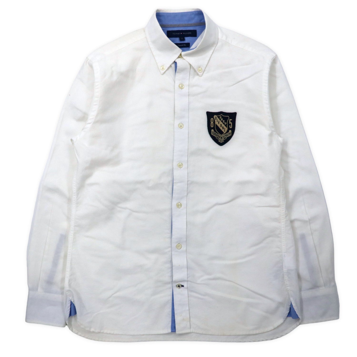 TOMMY HILFIGER Oxford Button-Down Shirts S White Cotton Custom Fit Logo  Patch