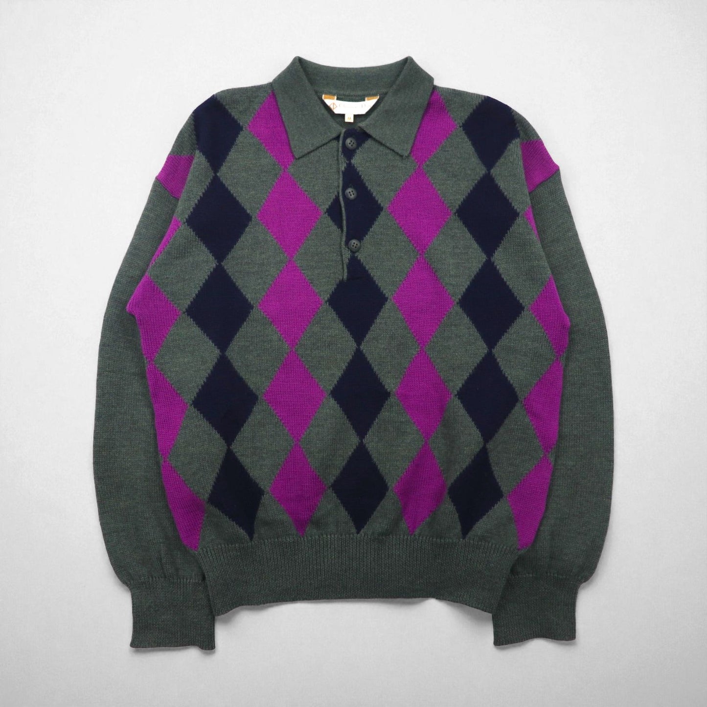 Christian Dior SPORTS 90年代 日本製 ポロニット セーター M チャコール ウール アーガイル